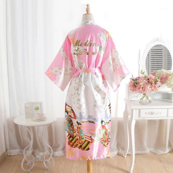 Ropa de dormir para mujer Mujeres Seda Satén Batas de boda Madre de la novia Robe Maid Honor Dama de honor Floral Albornoz Kimono Robe1