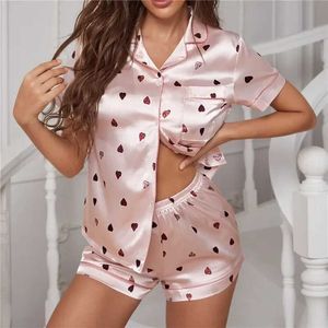 Vêtements pour femmes femmes slpwear pyjama d'été set baisser le col faux satin slve slve décontracté femelle pijama home wear shorts t240523