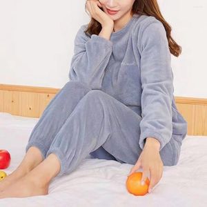 Dames nachtkleding Dames Effen kleur pyjamaset Dames Koraalfleece pyjama Gezellig Winter 2-delig Pluche Voor Met elastiek
