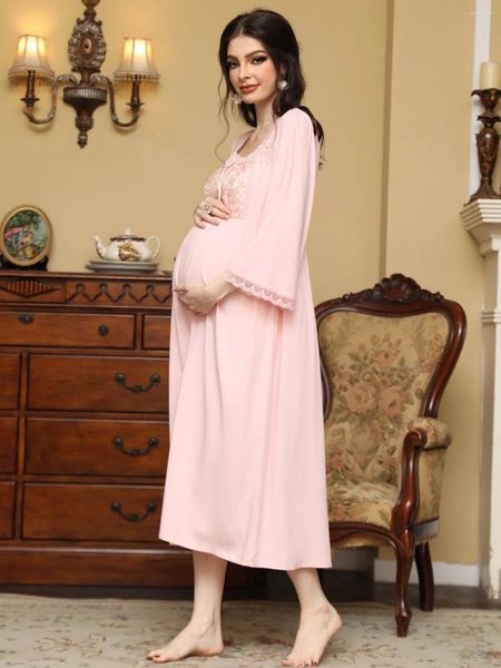 Vêtements de nuit pour femmes folie enceinte enceinte coton imprimé vintage princesse nocturne pyjamas en dentelle de nuit douce fée victorien