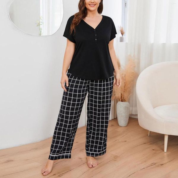 Ropa de dormir para mujer Mujeres Verano Casual Camisa de manga corta Conjunto de pantalones cortos para ropa de salón Pijamas Juniors Teen Girls