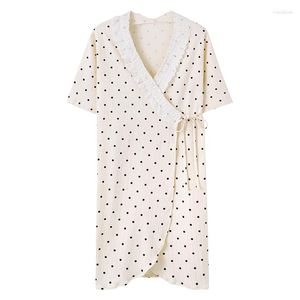 Vêtements de nuit pour femmes Femmes Summer Cotton Robes Big Yards M-XXXL Polka Dots Peignoirs À Manches Courtes Matin Maison Manteau Moyen Long Chemise De Nuit Spa