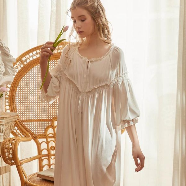 Vêtements de nuit pour femmes Robe de nuit d'été pour femme Romance roman victorien Chemise de nuit vintage Blanc Rose