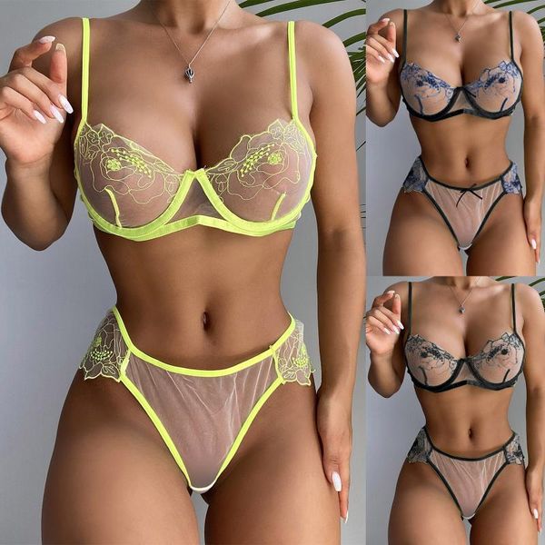 Vêtements de nuit pour femmes Ensemble de lingerie à armatures pour femmes Sous-vêtements en dentelle florale pour 5 fois