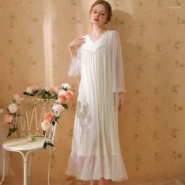 Vêtements de nuit pour femmes Femmes Blanc Rose Coton Dentelle Sexy Chemise De Nuit Vêtements De Nuit Chemise De Nuit Homewear Robe Robe