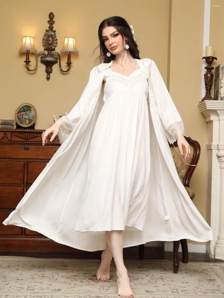 Vêtements de nuit pour femmes robe robe blanche robe coton dentelle princesse pyjama fée nause de nuit deux morceaux en lambeaux de nuit victorienne