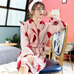 Vêtements de nuit pour femmes Femmes hiver corail polaire robe chaude robe kimono dame chemise de nuit chemise de nuit flanelle à manches longues homewear maison cothing