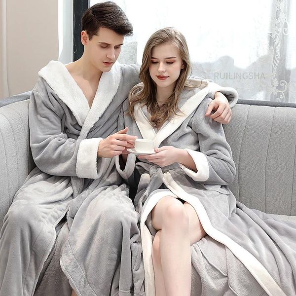 Vêtements de nuit pour femmes Femmes Hiver Extra Long Chaud Flanelle Peignoir Hommes Coral Fleece Bath Robe Lovers Plus Taille Robe de chambre Home Lounge