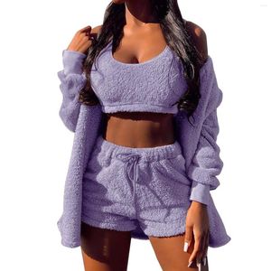 Vêtements de nuit pour femmes Femmes Hiver Mode Chaud Trois Pièces Costume Doux Flanelle Shorts Pyjamas Maillot De Bain Maillots De Bain Maillots De Bain