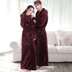 Dames Nachtkleding Dames Winter Plus Size Lange warme flanel Kimono Badjas met capuchon Bruidsmeisje Koraalfleece Badjas Kamerjas Mannen