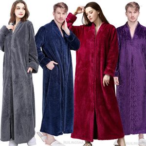 Vêtements de nuit pour femmes Femmes Hiver Plus Taille Extra Longue Chemises de nuit thermiques Grille épaisse Flanelle Zipper Sleepshirts Enceinte Robe de chambre chaude