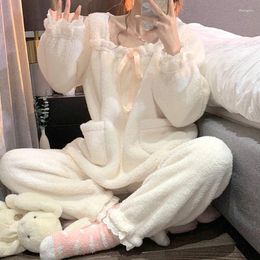 Vêtements de nuit pour femmes Femmes hiver peluche pyjamas ensemble étudiant doux style coréen automne chaud polaire vêtements de maison costume 2XL