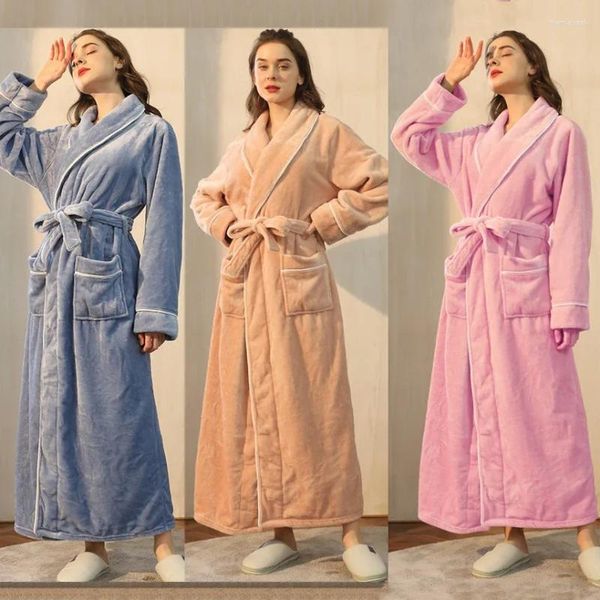 Vêtements de nuit pour femmes Femmes Hiver Chaud Kimono Peignoirs Chemise De Nuit Avec Ceinture Grande Taille 3XLFlannel Robe Robe Corail Polaire Longue Maison Vêtements