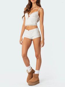 Vêtements de nuit pour femmes Femmes Y2K Pyjamas Ensemble Sexy Dentelle Garniture Imprimé Floral Crop Cami Tops Et Shorts 2 Pièces Tenue D'été Loungewear