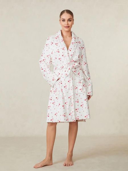 Ropa de dormir para mujer Mujeres Y2k Robe Estampado floral Cuello de chal Frente abierto Albornoz con cinturón Nightgown Loungewear para el Spa Party