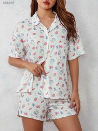 Dames slaapkleding dames 2-delige pyjama set korte mouwen fruitbloem bedrukte button down shirt set schattig en unieke casual slijtage wx