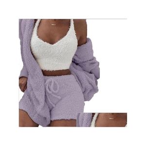 Vêtements de nuit pour femmes Femmes Coral Veet Pyjama Set Printemps Automne Hiver 3 Trois pièces Tops Shorts Manteau Costume Taille Drop Livraison Vêtements U Dhylh