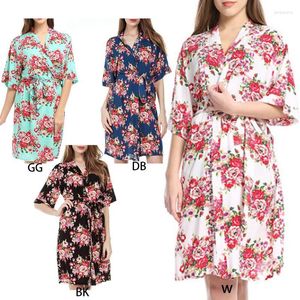 Dames Nachtkleding Dames Halve Mouwen Bloemenprint Katoen Midi Knielengte Kimono Badjassen Belte Drop