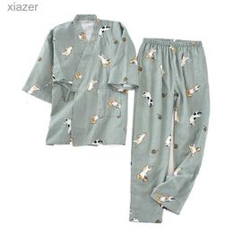 Dames slaapkleding dames kimono pyjamas huiskleding kat print cartoon ontwerp lange broek pyjama's lente/zomer dames pyjamas de mujer wx