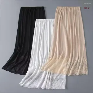 Veilleuses pour femmes garniture en dentelle à moitié glissade longue jupette élastique couleur solide jupe de sécurité de base