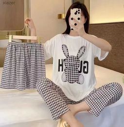Vêtements de nuit pour femmes nouveaux pyjamas trois pièces pour femmes à manches courtes à manches lâches coréennes de grande taille pyjamas ménagers wx