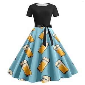 Ropa de dormir para mujer, vestido de cóctel Vintage Oktoberfest para mujer, manga corta hasta la rodilla, vestidos sin mangas acampanados con cuernos para verano