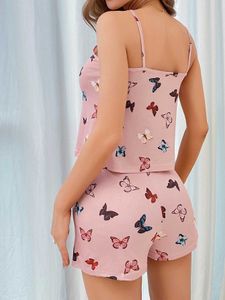 Dames slaapkleding dames pyjama's tweedelige set van slulante tops en shorts vlinderpatroon thuiskleding casual T240523