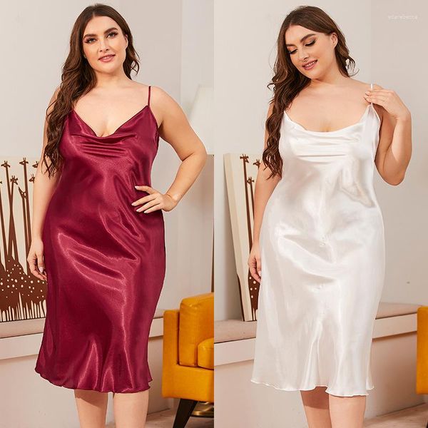 Vêtements de nuit pour femmes femmes été Lingerie chemise de nuit sous-vêtements Robe de bain robe mince Satin soie nuit chemise de nuit 3XL