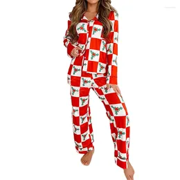 Vêtements pour femmes Xingqing Femmes Christmas Pajamas Two-Piece Loungewear Checkerboard Candy Cane Print Shirts et Pantalons à manches longues