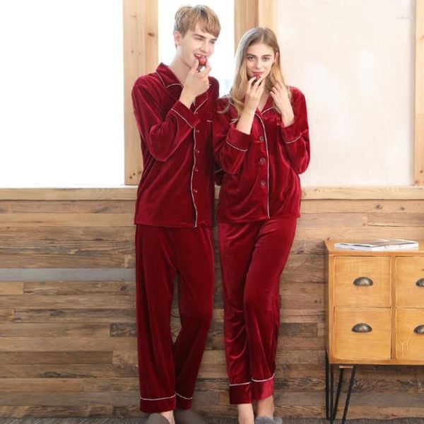Vêtements de nuit pour femmes YT- 014 automne hiver Couple velours pyjamas costume à manches longues hauts et pantalons deux pièces ensembles