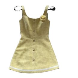 Fleur de tweed sans manches pour femmes Couleur jaune de couleur mince taille décontractée