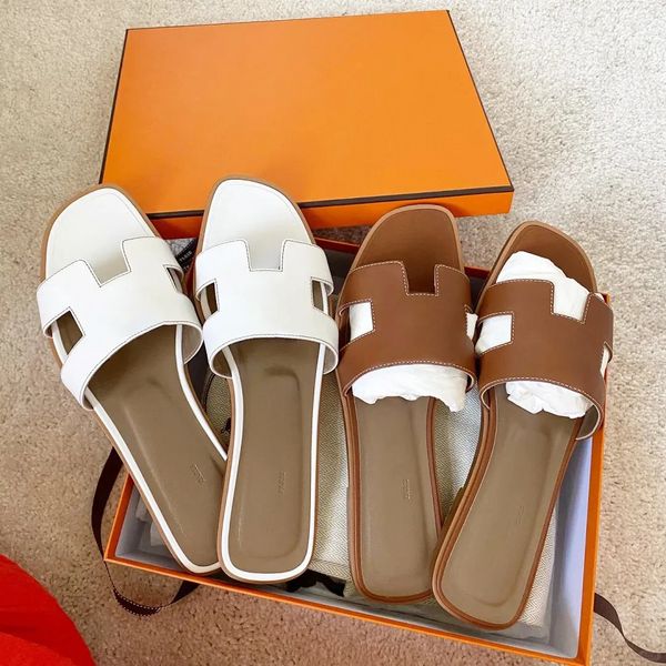 Sandales de diapositives pour femmes en cuir véritable haut de gamme chaussures de mode de luxe cameldoré extérieur dame plage slip-on sandale pantoufles dames confort chaussures de marche taille 35-42