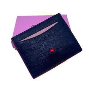 Dames slanke ID -kaarthouder portemonnee Pouch Classic Black High Quality Real Leather Mini Red Love Credit Card Nieuwe Fashion Bank C265P