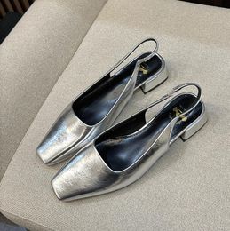 Dames Slingback Silver Sandals Zomer Fashion Casual Sandals Nieuwe Mary Jane Casual schoenen Luxe leren sandalen