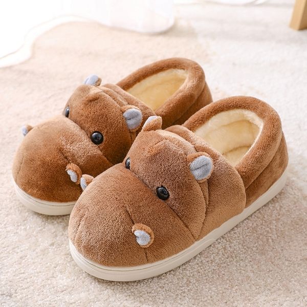 Chaussons pour femmes Chaussures à la maison Chambre Coton Chaussures Mignon Hippo Animal Chaussons en peluche Intérieure antidérapante Chaussures de famille 201204