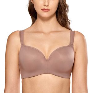 Soutien-gorge t-shirt balconnet contour à armatures à couverture complète lisse pour femme 210623