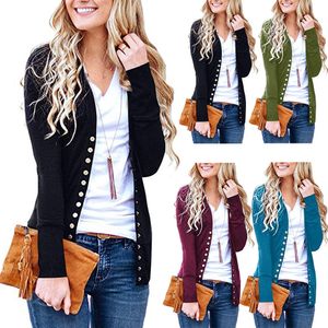 Dames Snap Button Cardigan Dames Herfst Lange Mouw Zwart Elegante Open Stitch Slanke Sweater Gebreide Jas