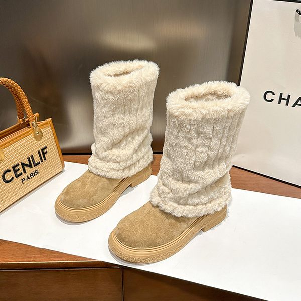 Bottes de neige pour femmes, chaussures d'hiver en coton isolantes en peluche, semelles épaisses antidérapantes, mi-mollet, chaussures en fausse fourrure de vison