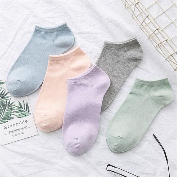 Chaussettes bateau de couleur unie pour femmes, chaussettes de sport fines en coton couleur bonbon, coupe basse, pour printemps et été, cotton253Y