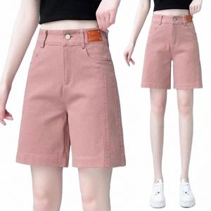 Dames Effen Kleur Butt Pockets Hoge taille Kwart Shorts Zomer Losse Casual Werkkleding Rechte pijpen Wijde pijpen Middelste broek r0jm #