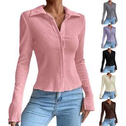 Dames solide kleur patchwork mouwen, split open vestige knop top, revers t-shirt