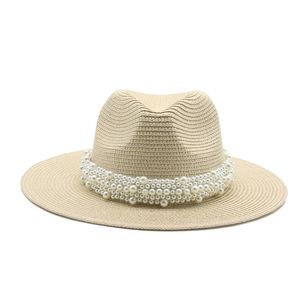 femmes solide perle bande luxe panama protection solaire paille plage décorer été chapeau gorras para mujer