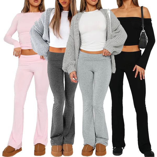 Pantalones lisos para mujer, ajustados, de talle alto, ropa de calle, pantalones acampanados informales, ropa de mujer, pantalones capris de longitud completa, pantalones recortados, venta al por mayor, 5 piezas