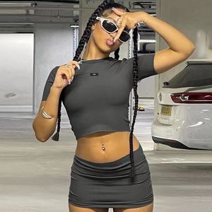 Sportkleding voor dames Tweedelige jurk Merknaam Katoen Elastisch Zevenpunts yogapak Fiess BH Minirok Vest Shorts Golf Tennis Retro T-shirt