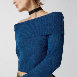 Tops tricots d'automne de printemps pour femmes mode sexy dames couleur solide manches longues au large des tricots minces épaule