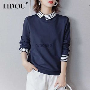 Primavera de las mujeres del otoño del remiendo rayado flojo ocasional de la sudadera de las mujeres de manga larga simple del todo-fósforo Jumper Lady Krean Jersey Top YQ230928