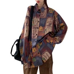Femmes printemps automne Style en mousseline de soie Blouses chemise à manches longues imprimé bouton élégant Vintage hauts DF3864 210609