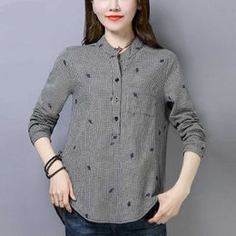 Femmes Printemps Automne Style Coton Blouses Chemise Imprimé Col Roulé Bouton À Manches Longues Coréen Élégant Tops DF3878 210609