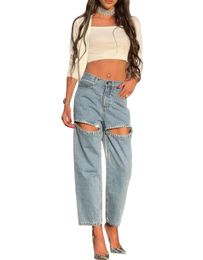 Dames Spring Summer Nieuwe Design Star Style Denim Jeans Diamonds Rhinestone Cutout Fashion Pants broek SML