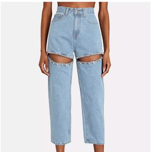 Dames Spring Summer Nieuwe Design Star Style Denim Jeans Diamonds Rhinestone Cutout Fashion Pants broek SML
